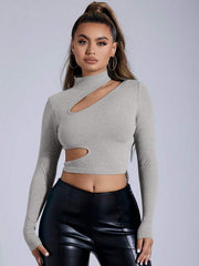 Solid Color Hollow Out T Shirt GYSQ CTDJ1840