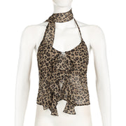 Chiffon Leopard Print V Neck Ruffle Tank Top GPKJ KJ12489