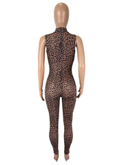 Leopard Mesh Hollow Out Tight Jumpsuit SHD 9752