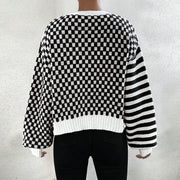Plaid Patchwork Stripe Knits Coats GDAM 1027