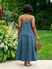 Plus Size Raw Edge Sling Denim Long Dress GYLN 6290