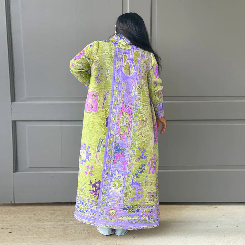 Print Color Block Long Sleeve Cardigan Coat YF 10634