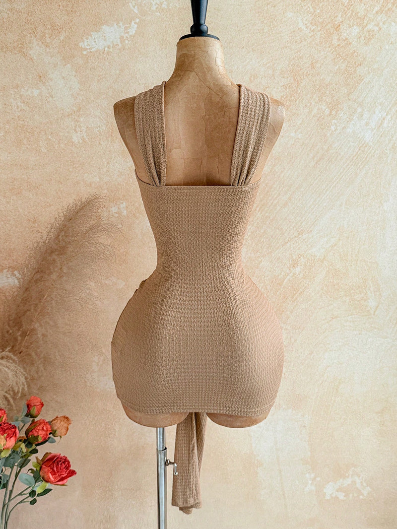Solid Color Sleeveless Ruched Mini Dress GZIY 6515