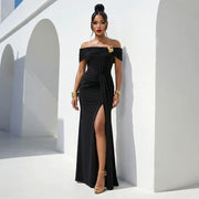 One Shoulder Solid Color Split Maxi Dress CYA 902371