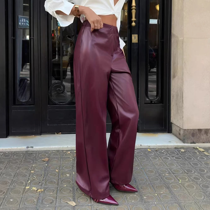 Solid Color PU Leather Casual Pants GPBY SK9997