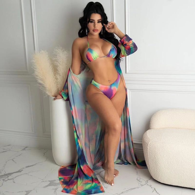 Sexy Printed 3pcs Swimwear Bikinis With Cover Up Sets OD 8439