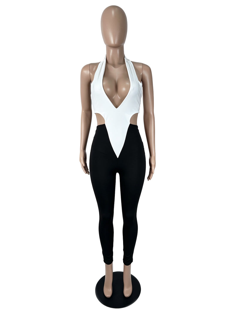 Solid Color Deep V Neck Jumpsuit SHD 8126
