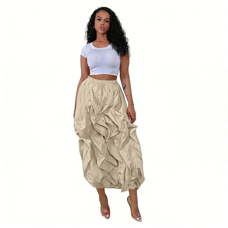 Solid Color Patchwork Ruched Long Skirts NY 3888