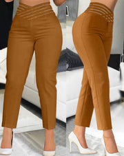 Hollow Out Solid Color Pencil Pants GJMF 97761