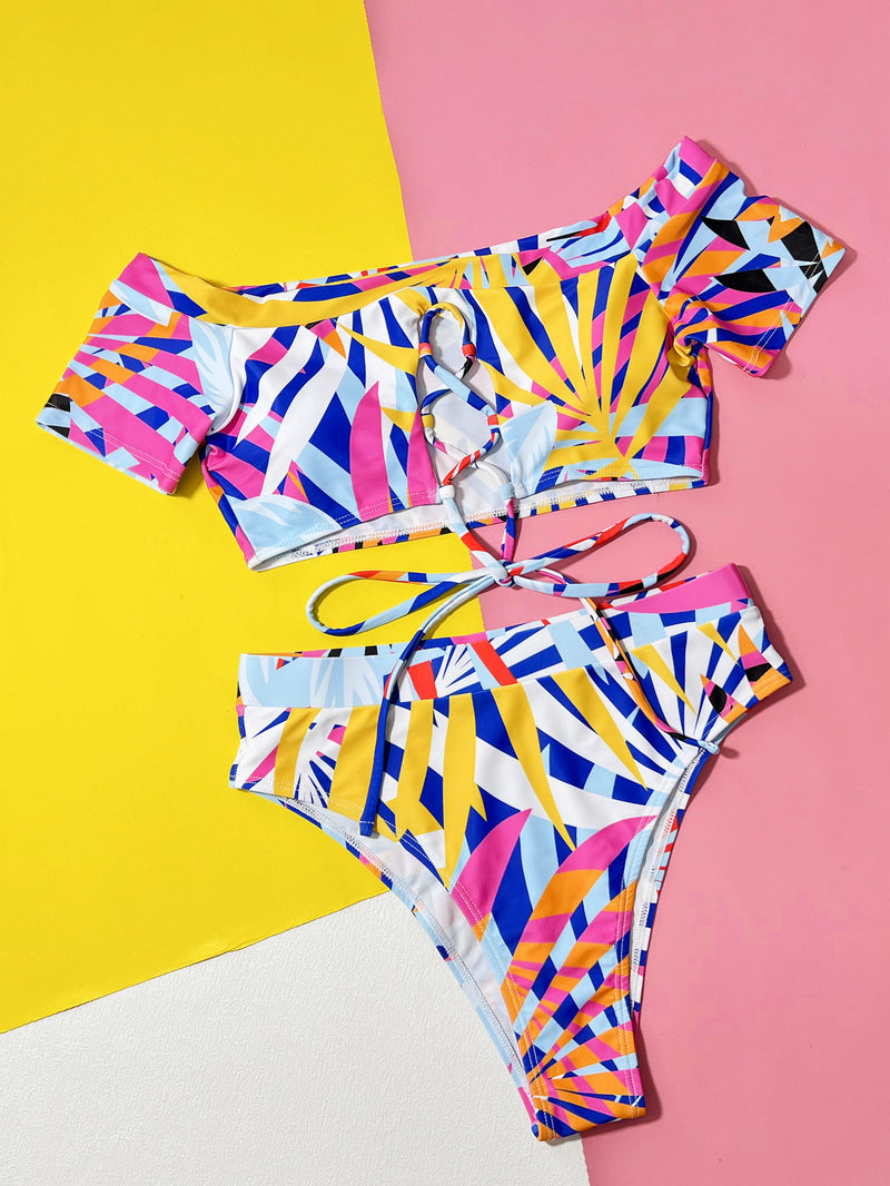 Fashion Print Bandage Two Piece Swimsuit CSYZ A07H