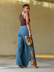 Hollow Out Split Floral Jeans GYLN 8714