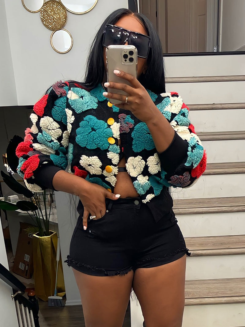 Floral Single breasted Short Coat ZSD 0562