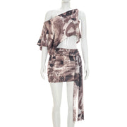 Slash Shoulder Print Mini Dress GSZM Q26DS083