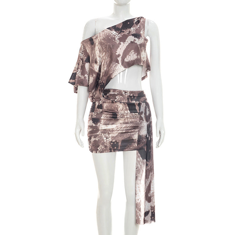 Slash Shoulder Print Mini Dress GSZM Q26DS083
