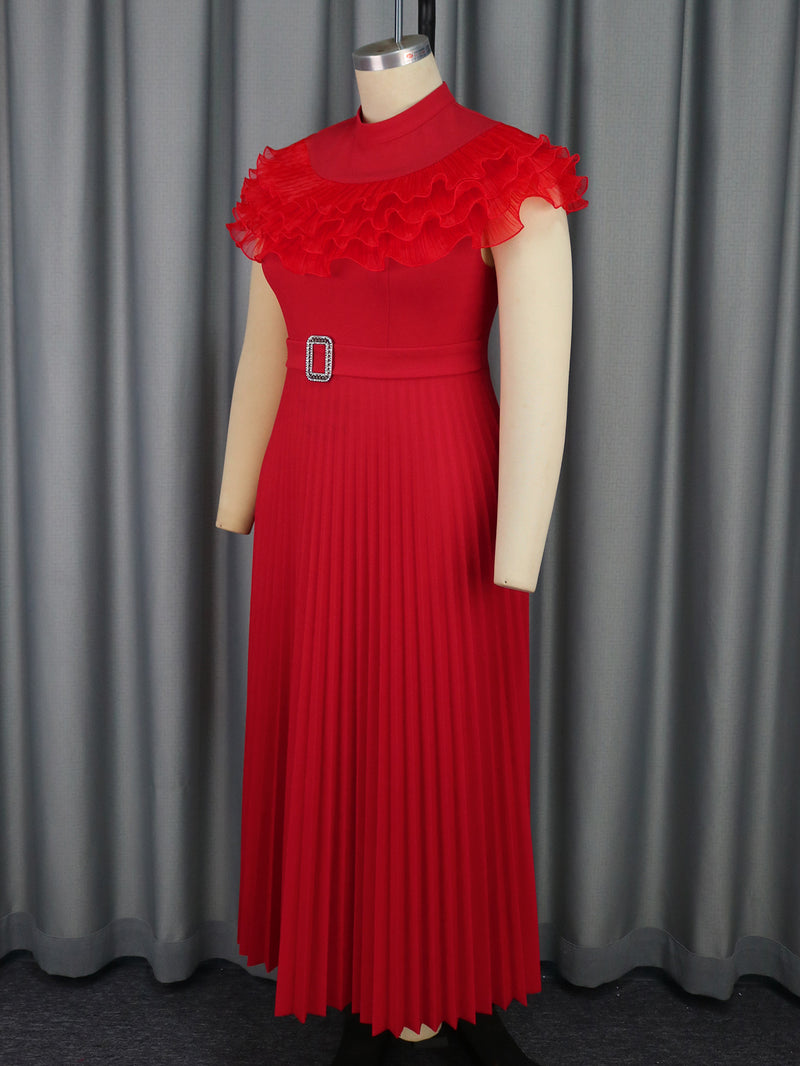 Plus Size Solid Color Press Pleated Maxi Dress GKEN AM041123