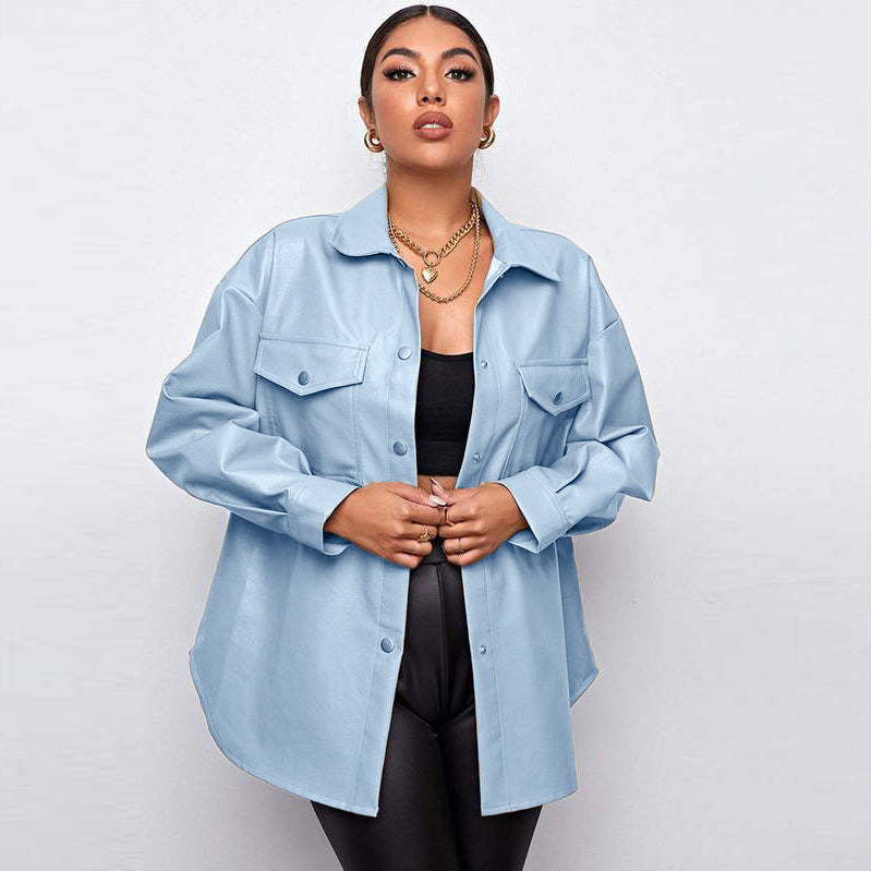 PU Leather Lapel Shirt Coat GPBY 1441