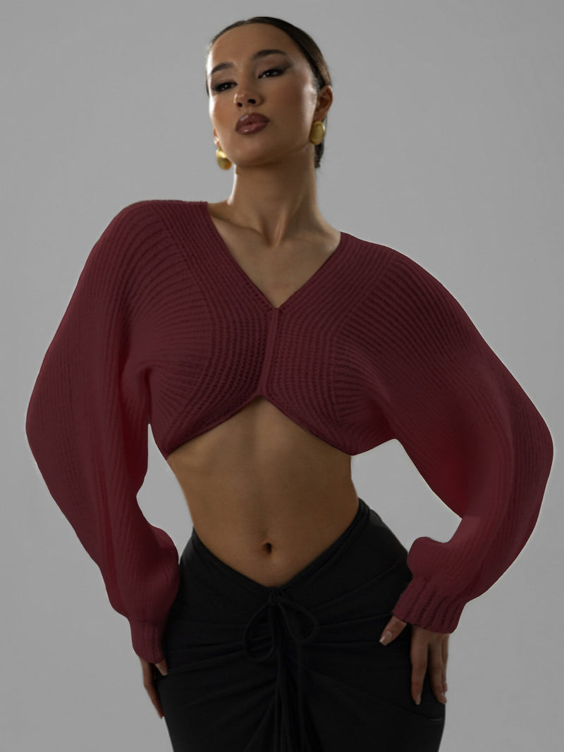 Long Sleeve V Neck Knits Sweater GQNF Y00255CM