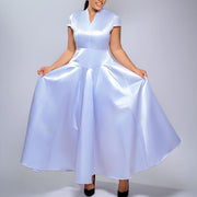 Plus Size Short Sleeve V Neck Maxi Dress GATE 643