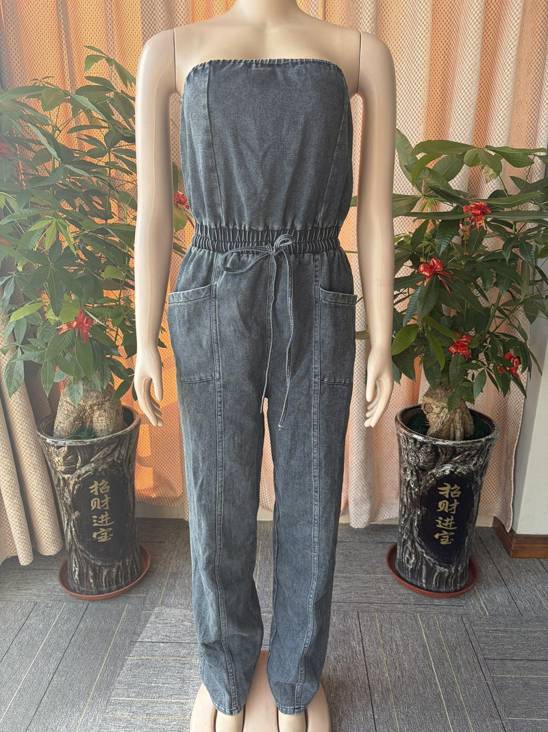 One Shoudler Denim Wide Leg Jumpsuit OSM 4506