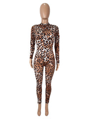 Mesh Leopard Print Long Sleeve Jumpsuit SHD 9575