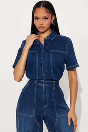 Fashion Short Sleeve Denim Jumpsuit LX 8605