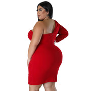 Plus Size Sexy One Shoulder Bodycon Dress NNWF 7629