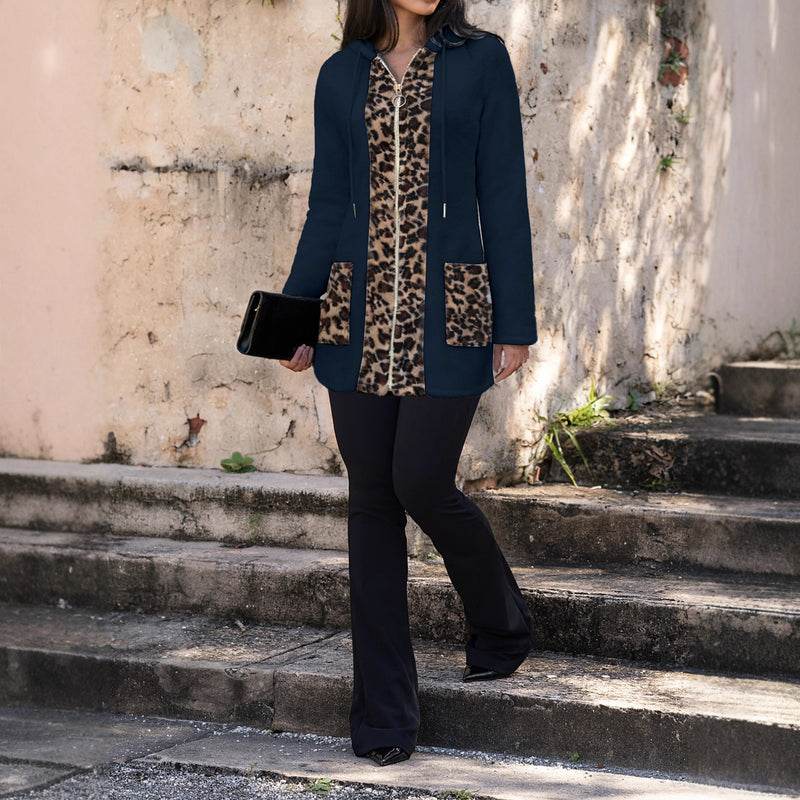 Casual Fleece Leopard Patchwork Hooded Coats OMY 12022