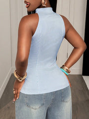 Deep V Neck Stripe Sleeveless Shirt GHYX TXY5481