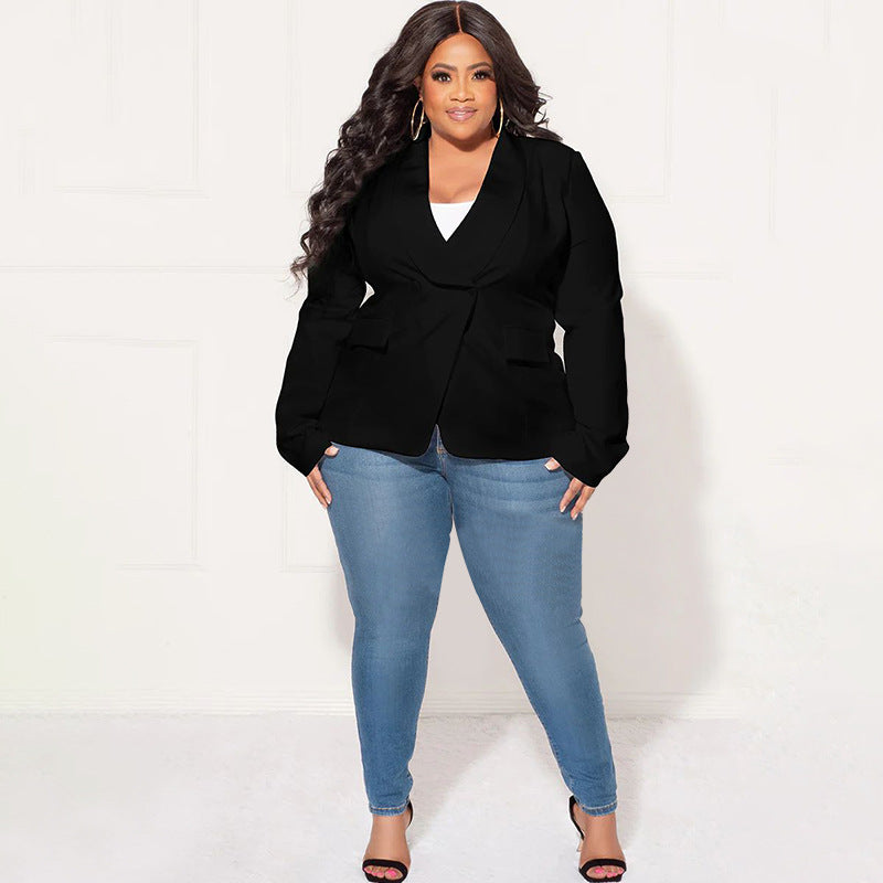 Plus Size Solid Lapel Long Sleeve Small Blazer Jacket NNWF 7899