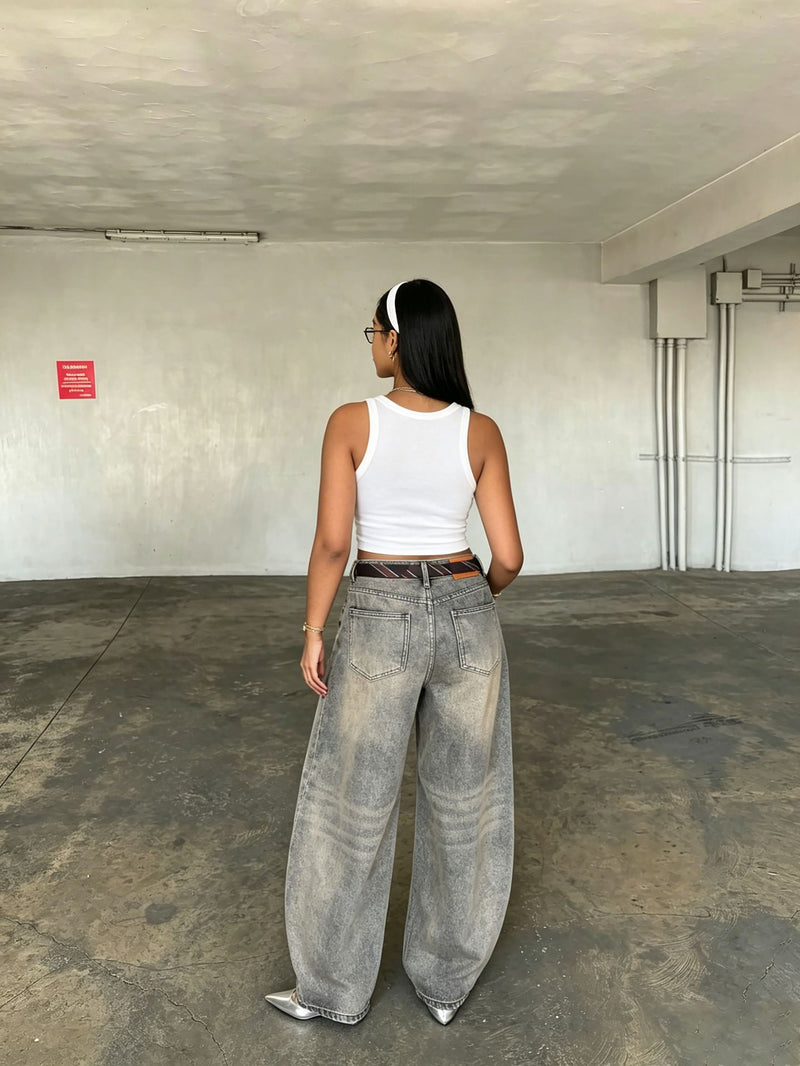 Plus Size Rose Embroidery Loose Jeans GYLN 6980