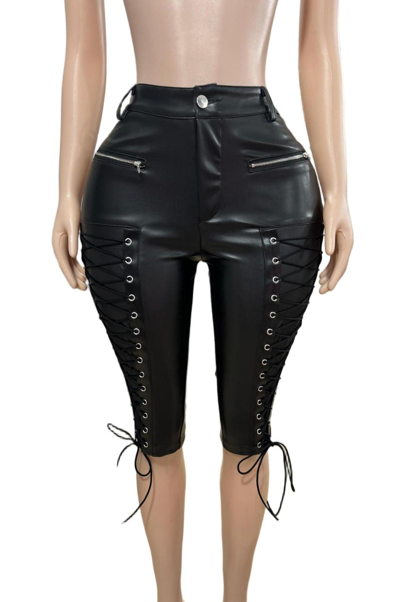 Fashion PU Leather Bandage Five Tenths Pant GFCF 1436
