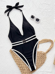 Contrast Color Backless One Piece Swimsuit CSYZ G333RY