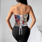 Print Wrap Chest Tie Up Tank Tops GPBY 7393