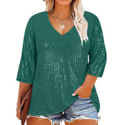 Plus Size Casual Sequin V Neck T Shirt GOSD 1554