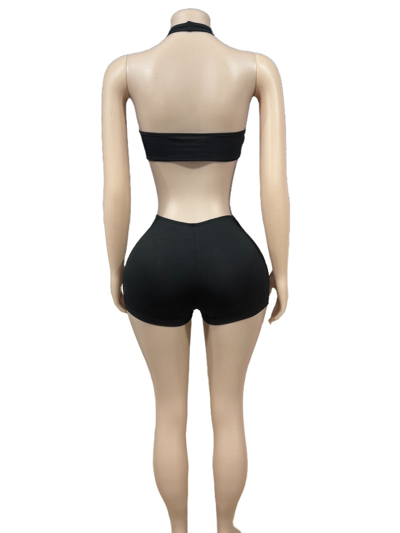 Sexy Wrap Chest Halterneck Short Suit GFCF 1403