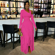 Solid Color Long Sleeve Tassel Maxi Dress YF 11109