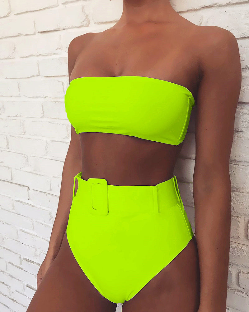 Tube Top High Waist Printed Swimsuit Two Piece Set CSYZ WB10