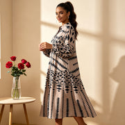 Plus Size Print Long Sleeve Maxi Dress QMZF 1877