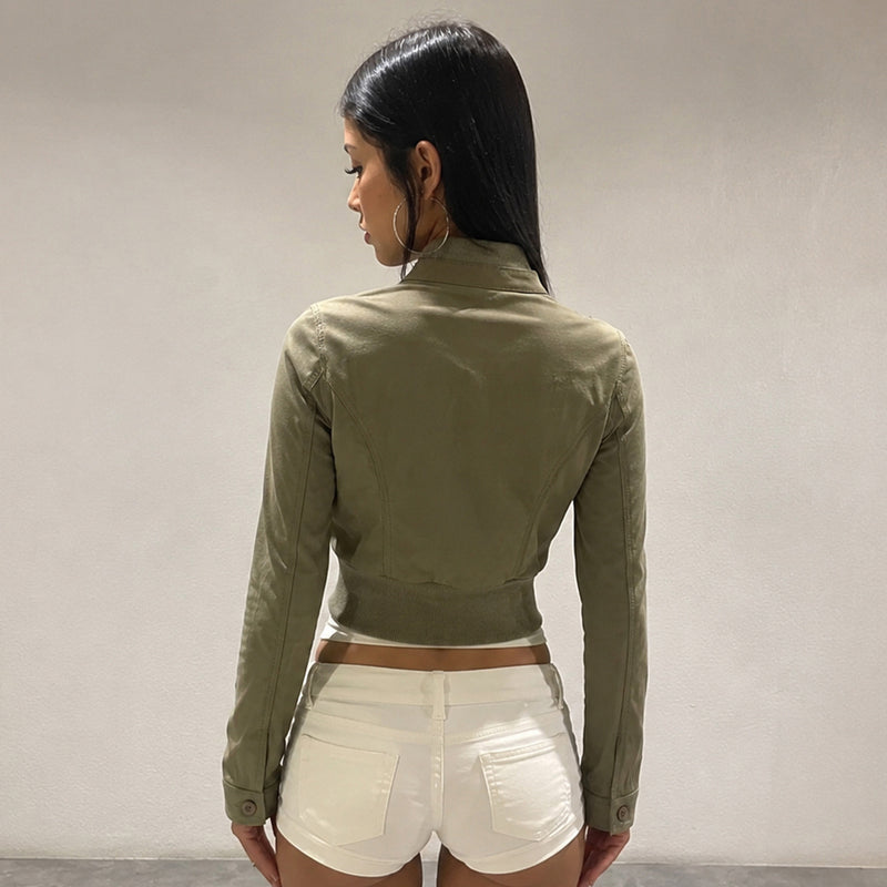 Solid Color Zipper Long Sleeve Jackets GPKJ MR51438