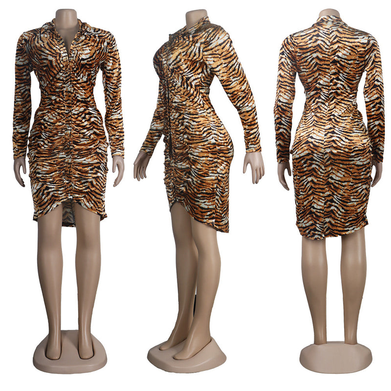Sexy Tiger Stripe Long Sleeve Bodycon Dress FSXF F320
