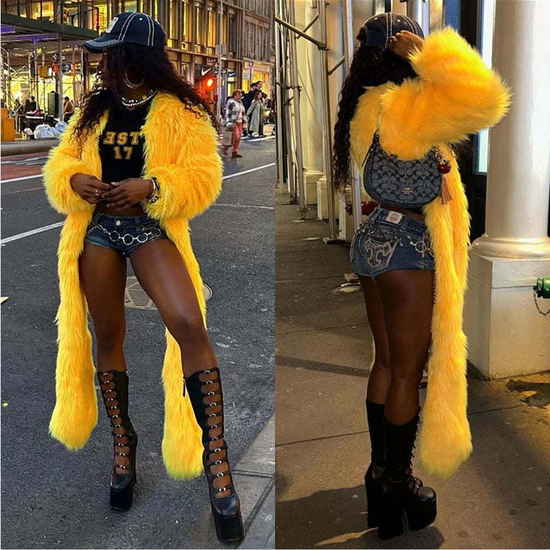 Thickened Faux Fur Long Coat Jacket YNSF 2658