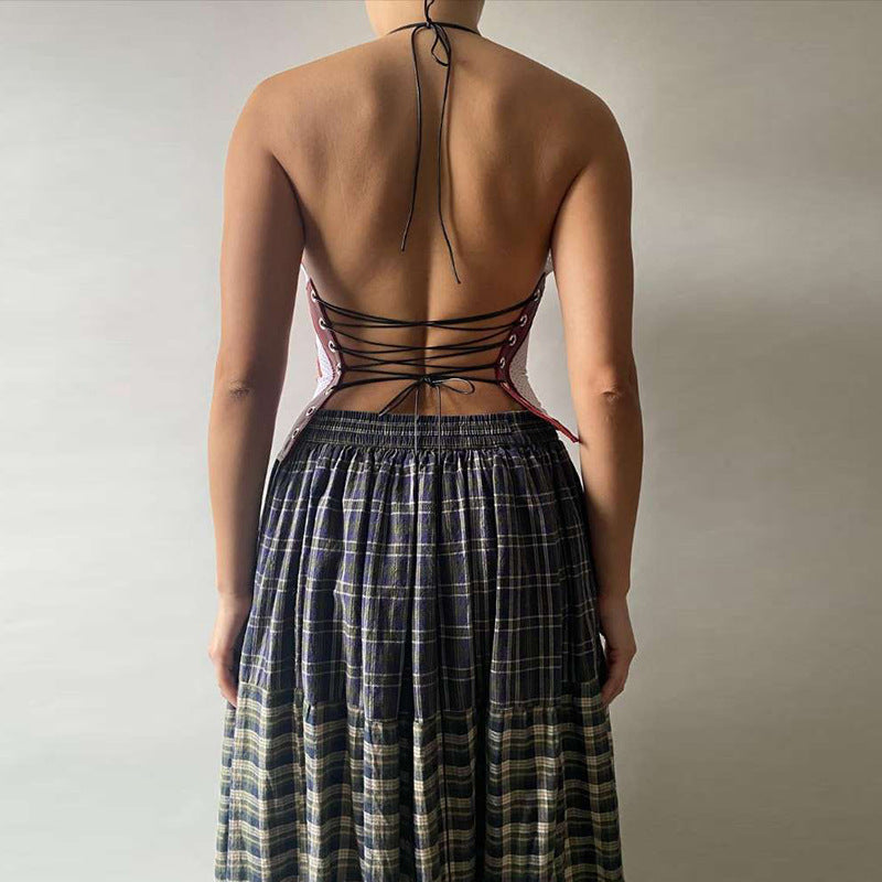 Slim Backless Lace Up Tank Top GYME K24B46321