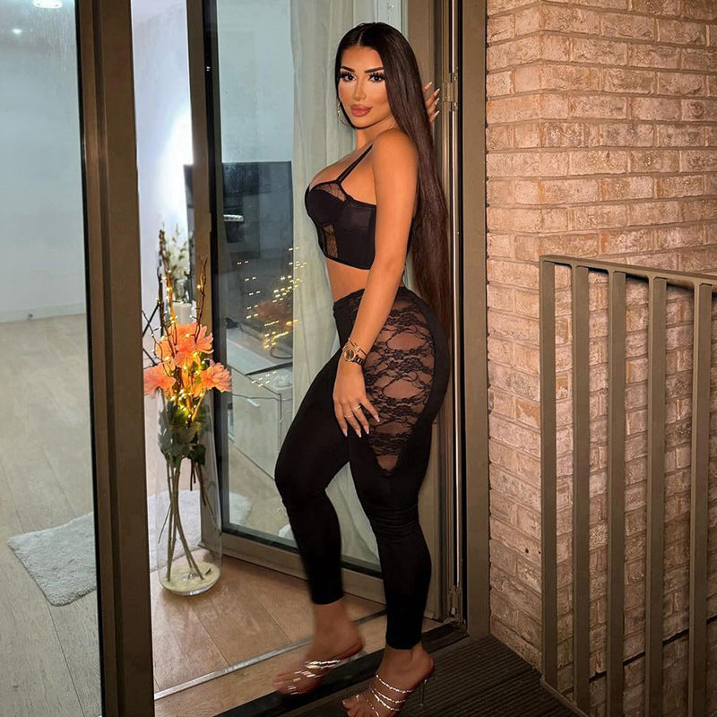 Lace See Through Solid Color Pants MXBF J25PT274