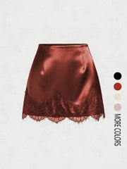 Satin Lace Edge Patchwork Mini Skirt GSRX 876