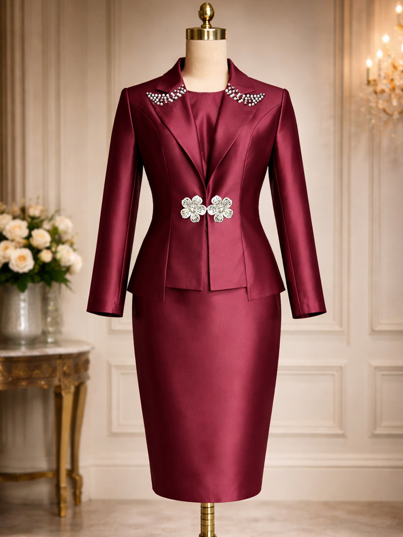 Plus Size Satin Beading Two Piece Skirts Set GKEN AOW060353