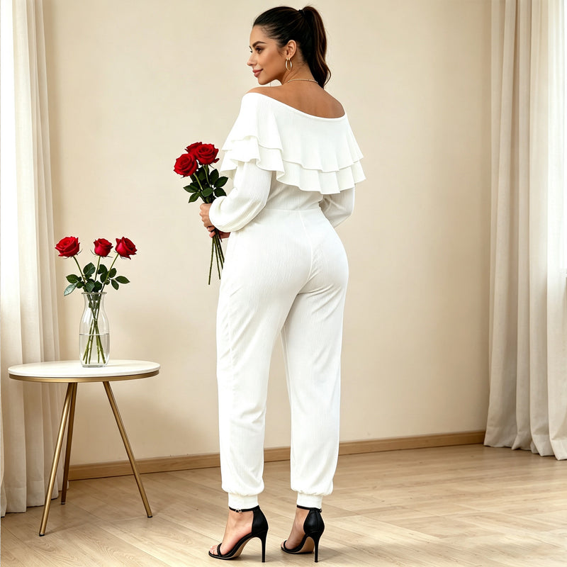 Plus Size One Shoulder Long Sleeve Knits Jumpsuit QMZF 1909