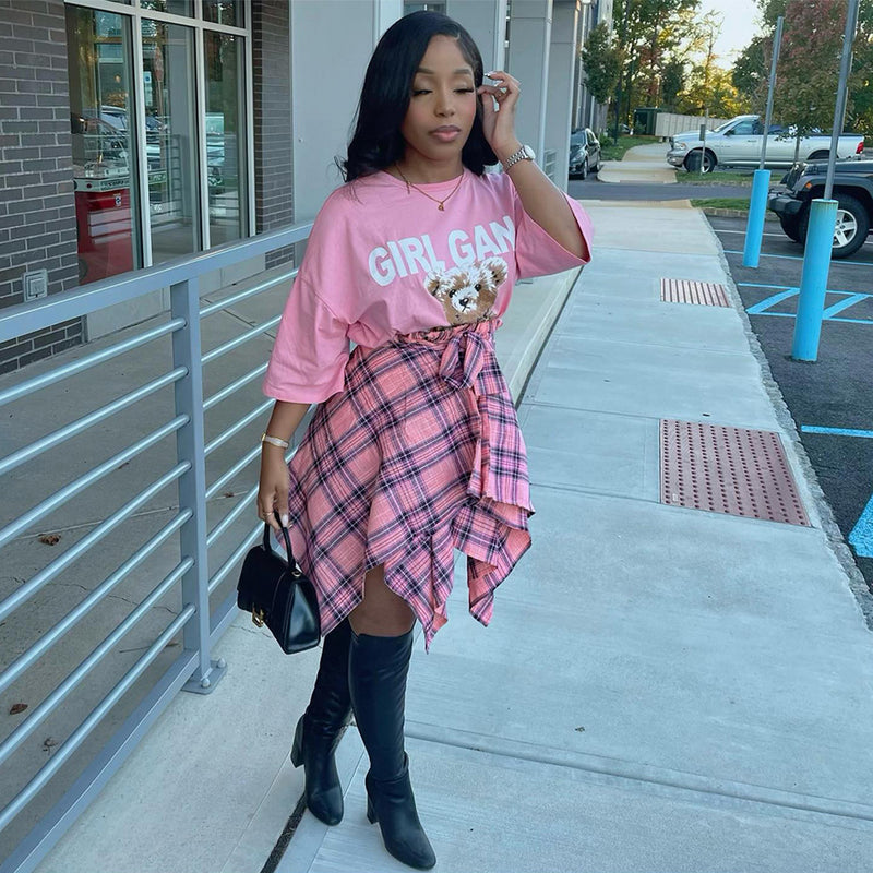 Plaid Shirt Irregular Skrits QYMF 104