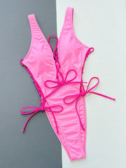 Solid Hollow Out Bandage One Piece Swimsuit CSYZ A23H