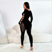 Lace Hollow Out Long Sleeve Knits Jumpsuit GQNF F00005Q