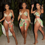 Sexy Beach Style Tie Up Printed Swimsuit Three Piece Set BN 9269